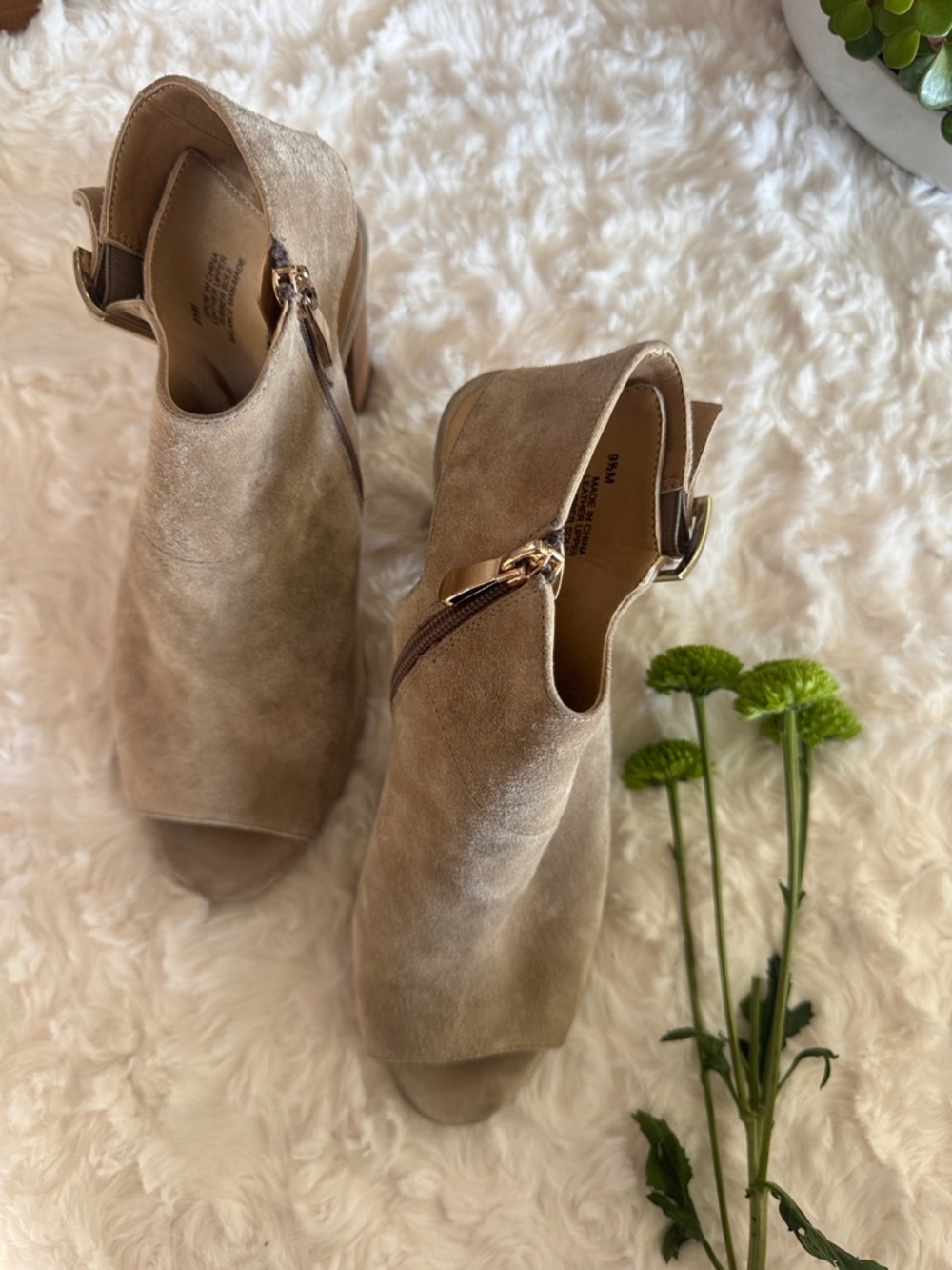 Vaneli Women's Taupe Suede Peep-Toe Ankle Booties size 9.5